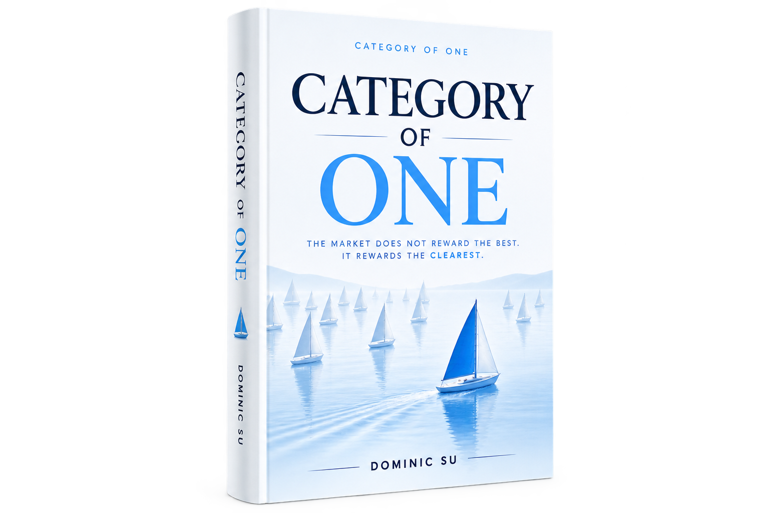 Category of One book by Dominic Su — hardcover cover with sailboats on a pale blue sea